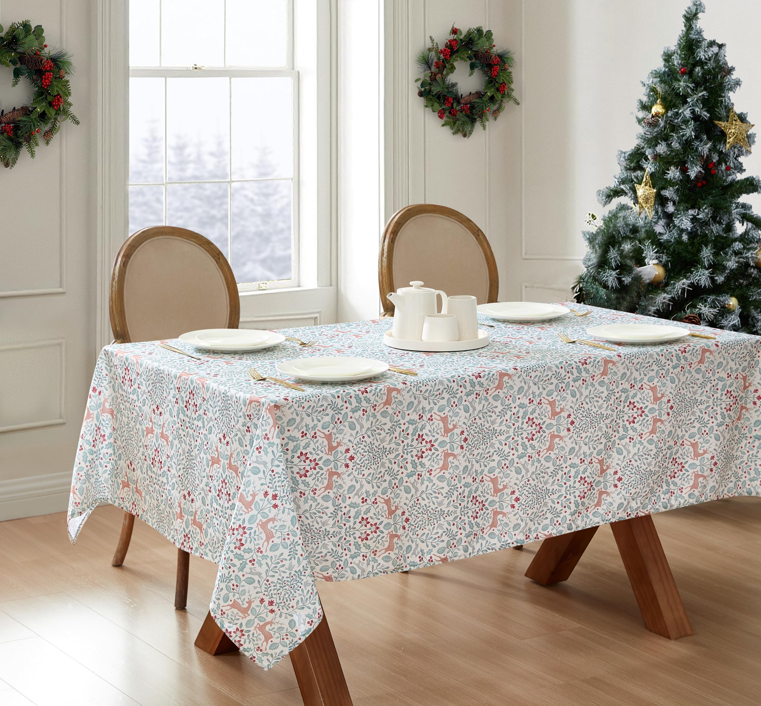 Amazon｜Laura Ashley 装飾テーブルクロス、しわや汚れ防止、こぼれ